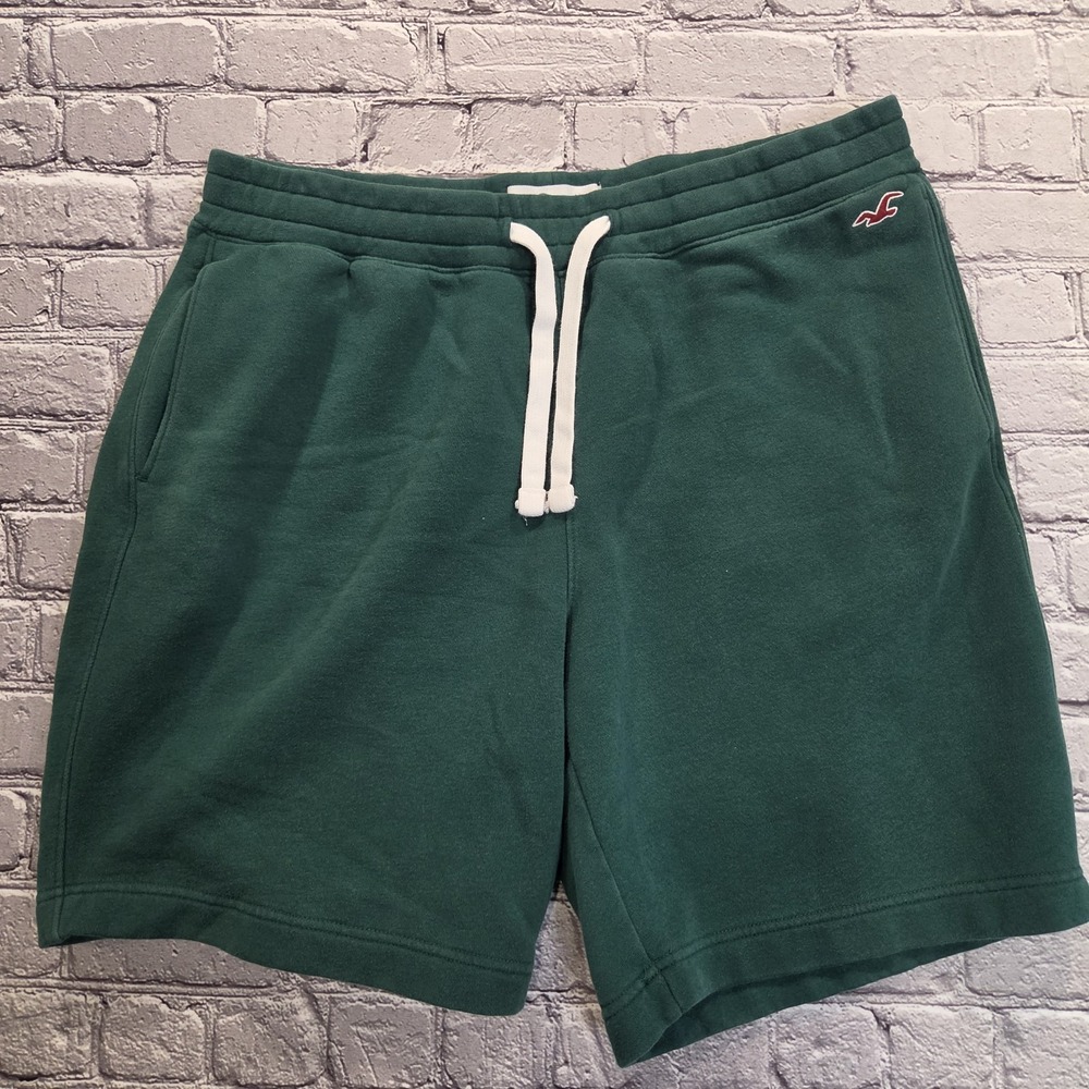 Hollister Men's Size XXL Sweat Shorts Green Drawstring Elastic Pocket Logo